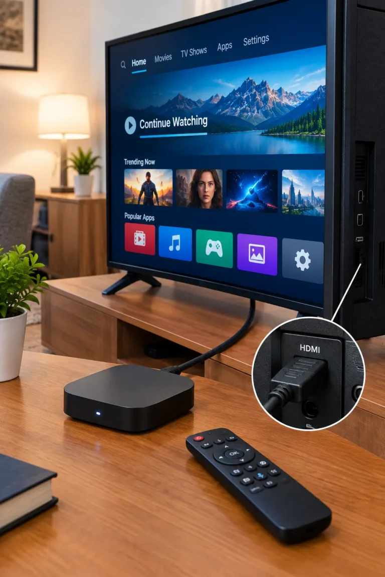Aparelho de streaming conectado à entrada HDMI de uma TV antiga