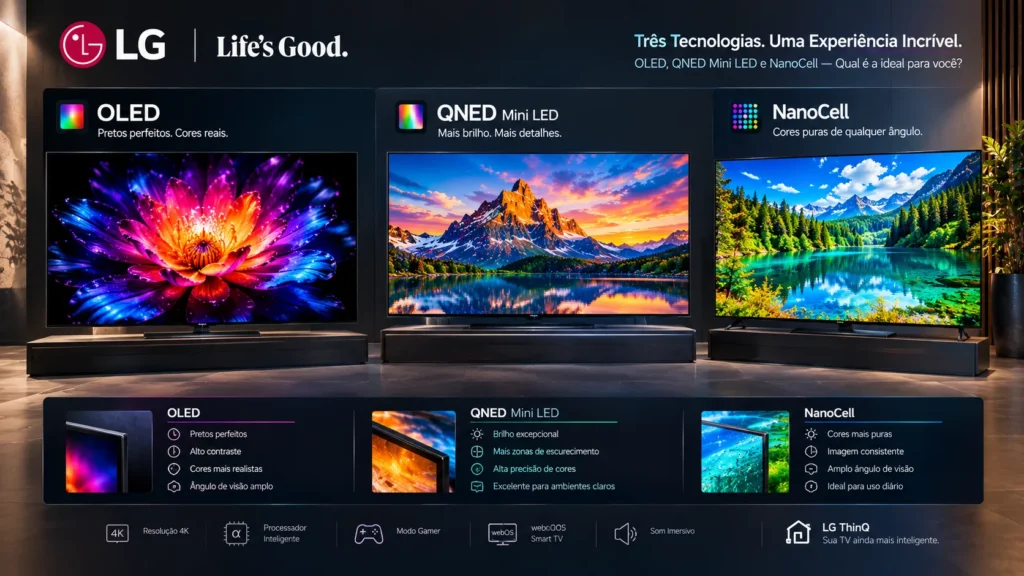 Comparação entre TVs LG OLED QNED Mini LED e NanoCell