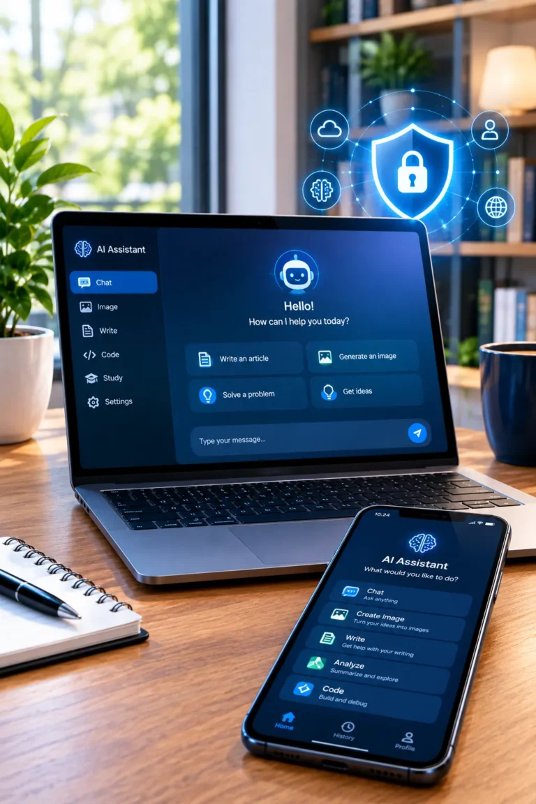 Ordinateur et smartphone utilisés pour l’intelligence artificielle et la protection des données
