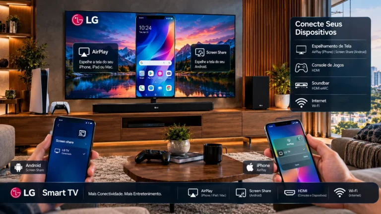 Smart TV LG recebendo conteúdo do celular por Screen Share e AirPlay