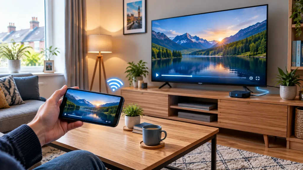 Smartphone casting video content to a Smart TV through a streaming device