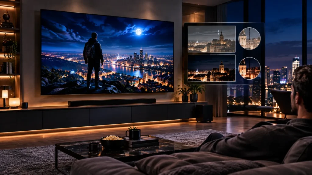 TV LG OLED 4K exibindo imagem com alto contraste e pretos profundos