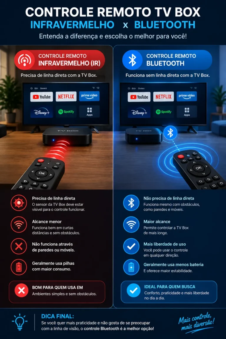 controle remoto TV Box Bluetooth e infravermelho