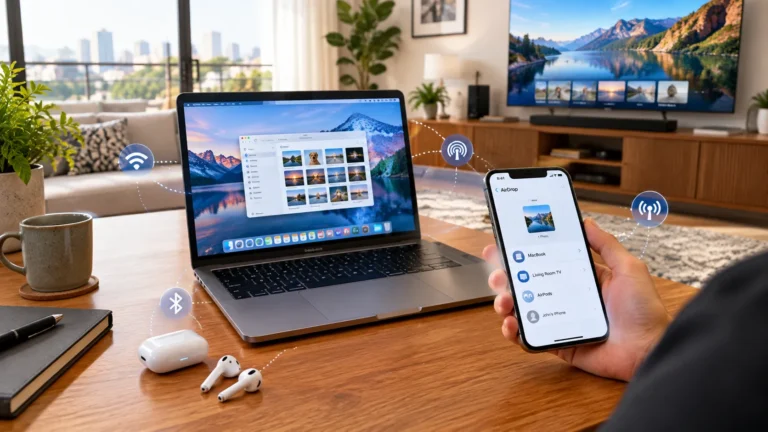 iPhone conectado a computador, acessórios e Smart TV por Wi-Fi, Bluetooth e AirDrop