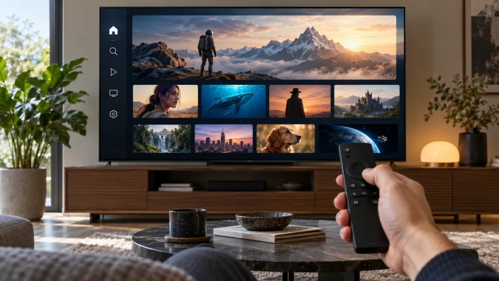 Interface do Samsung Smart Hub com aplicativos organizados na Smart TV